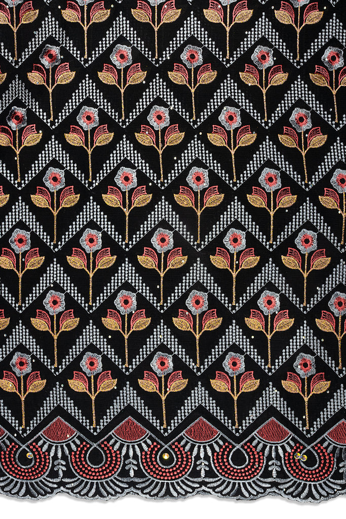 IRE667-BGY - Voile Lace - Black, Grey & Coral