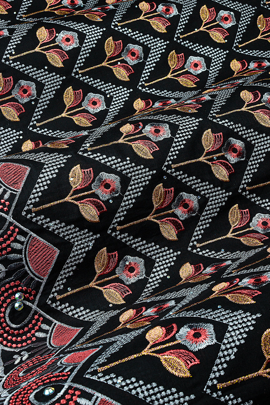 IRE667-BGY - Voile Lace - Black, Grey & Coral
