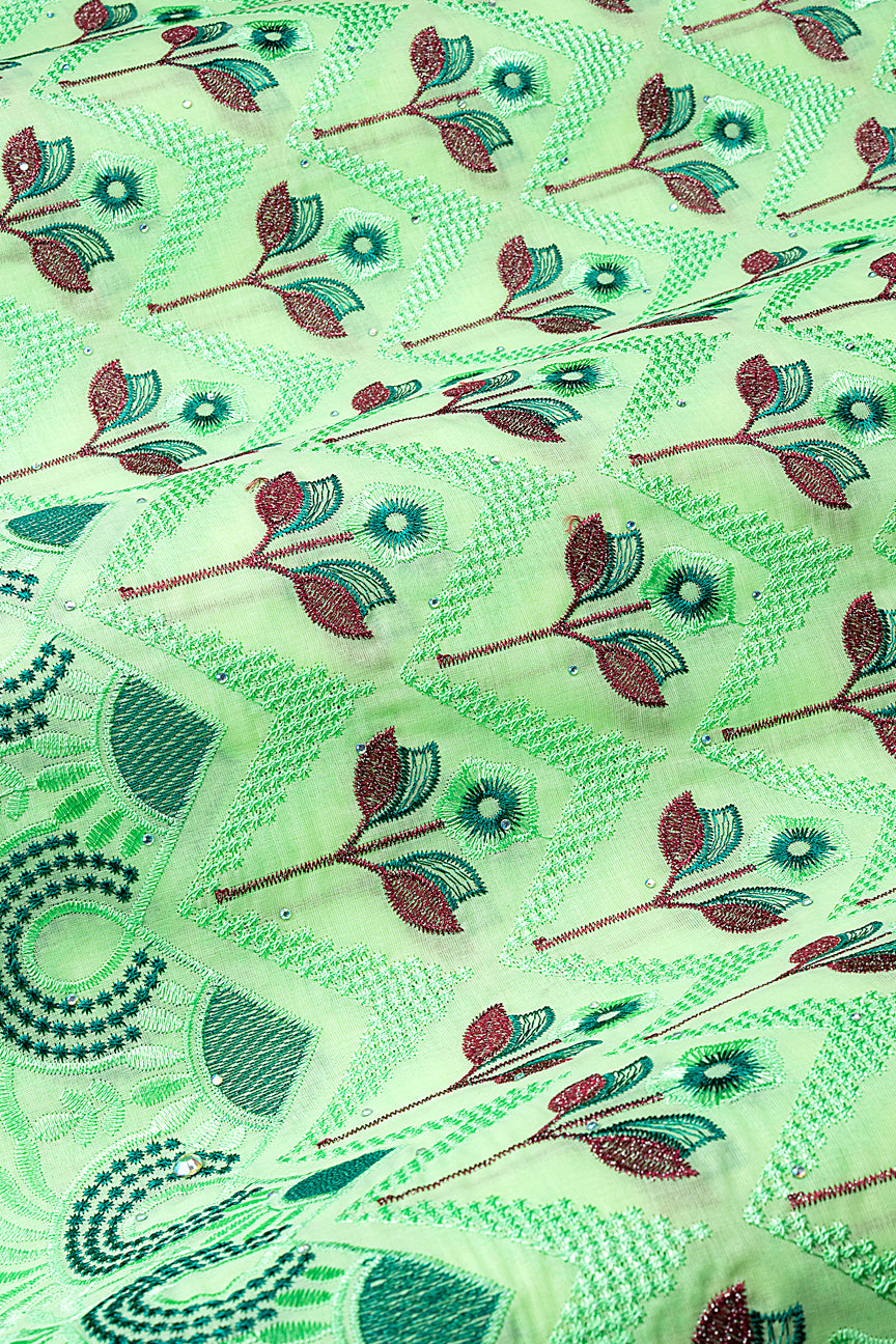 IRE667-MNT - Voile Lace - Mint Green, Teal & Wine