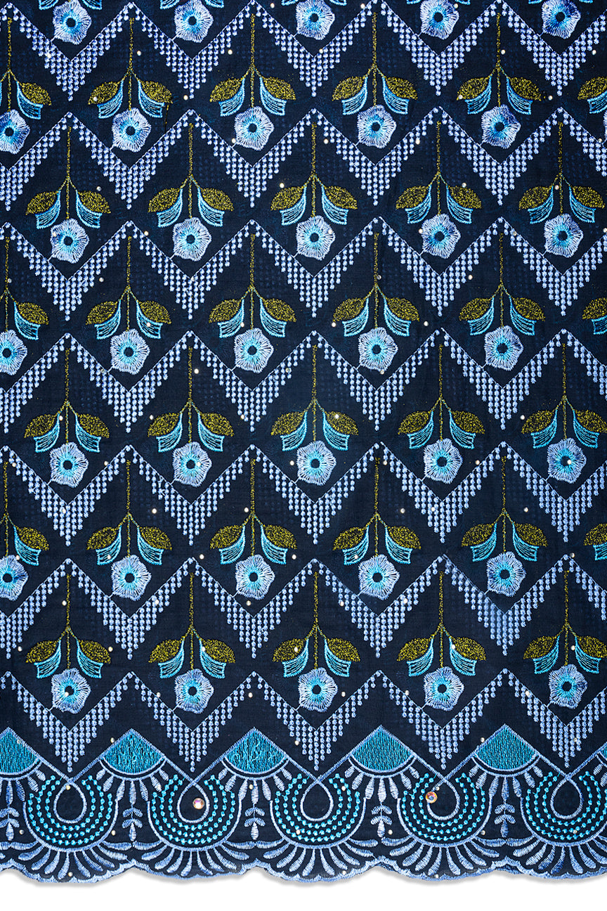 IRE667-NVB - Voile Lace - Navy Blue & Turquoise Blue