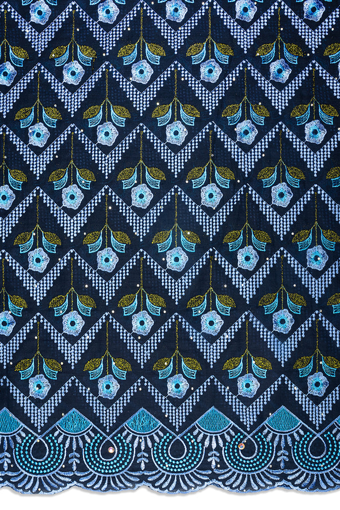 IRE667-NVB - Voile Lace - Navy Blue & Turquoise Blue