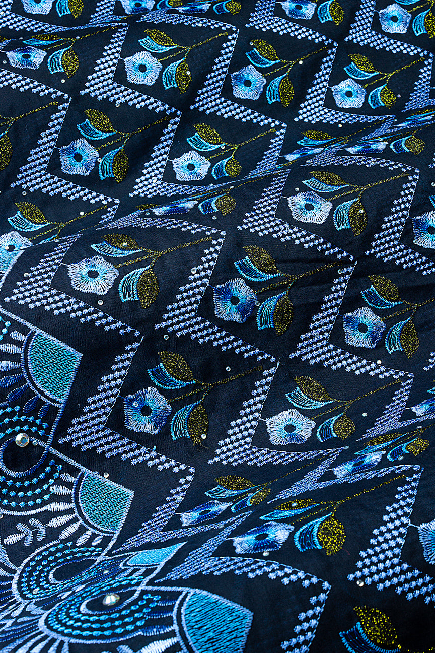 IRE667-NVB - Voile Lace - Navy Blue & Turquoise Blue
