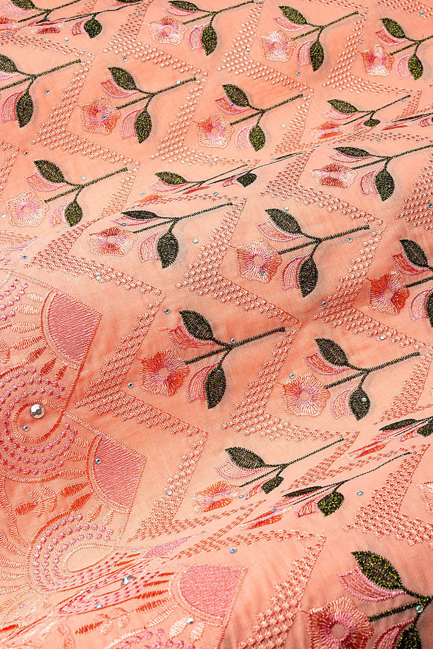 IRE667-PCH - Voile Lace - Peach & Black