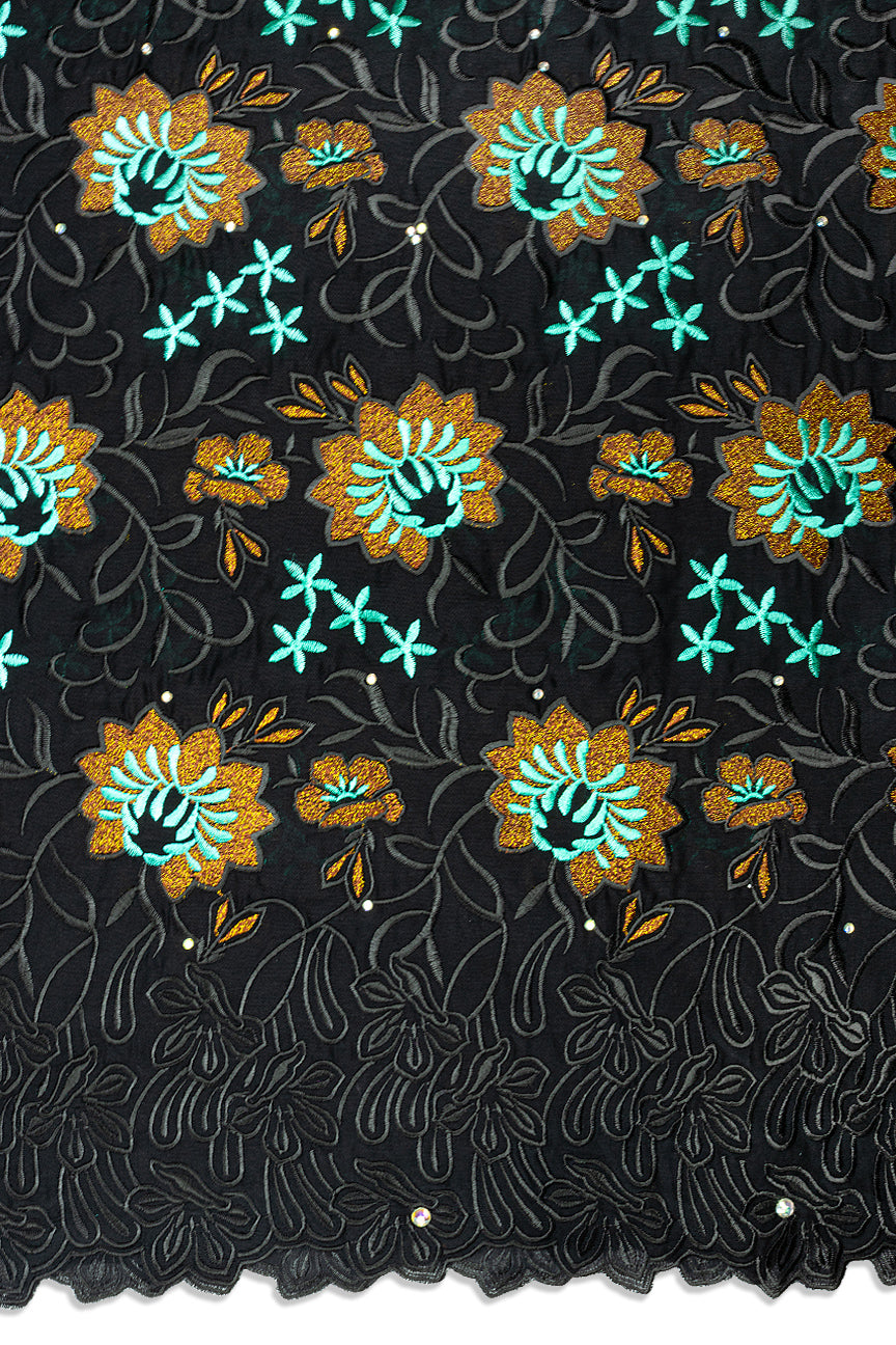 IRE668-BLK - Voile Lace - Black, Bronze & Turquoise Green