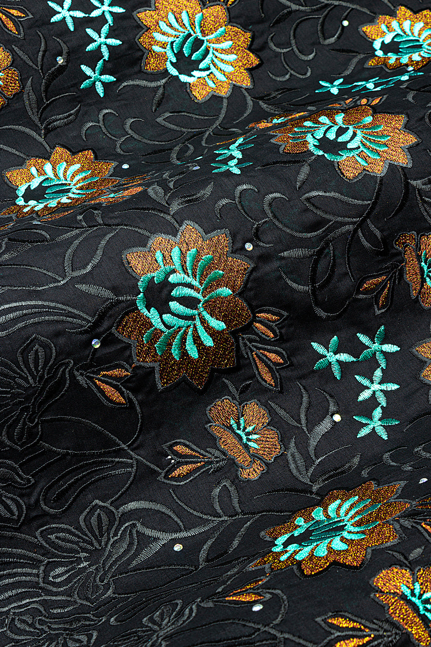IRE668-BLK - Voile Lace - Black, Bronze & Turquoise Green