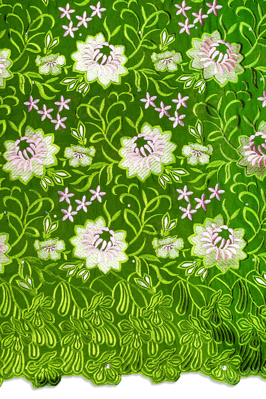 IRE668-FGN - Voile Lace - Forest Green & Pink
