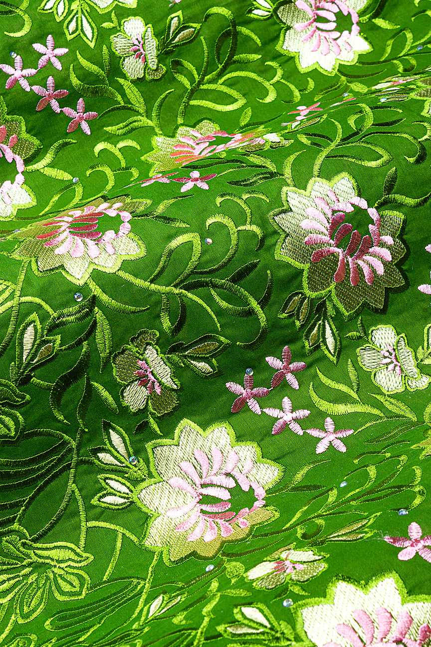 IRE668-FGN - Voile Lace - Forest Green & Pink