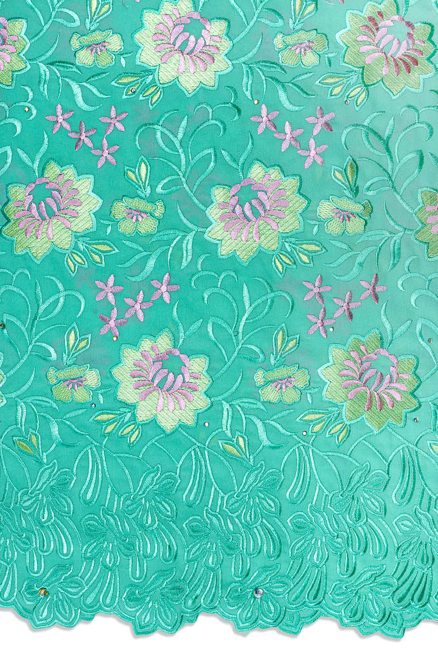 IRE668-MNT - Voile Lace - Mint Green & Pink