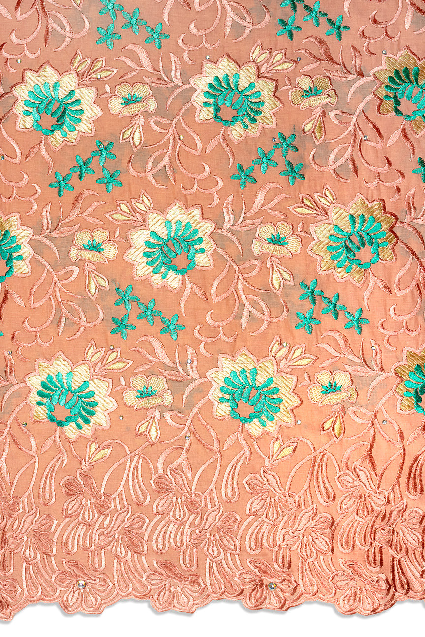 IRE668-PCH - Voile Lace - Peach & Sea Green