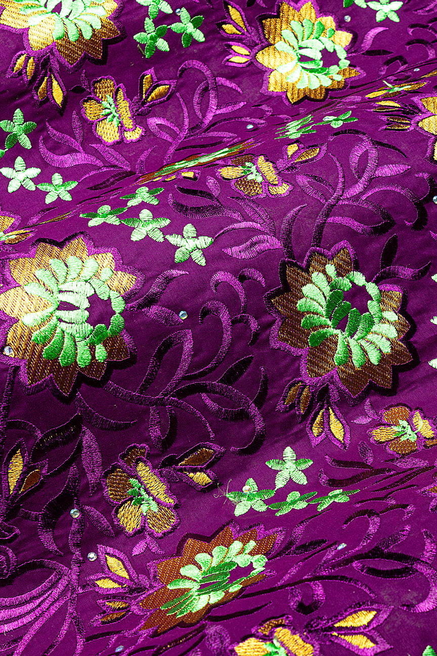 IRE668-PLM - Voile Lace - Plum Purple & Light Green