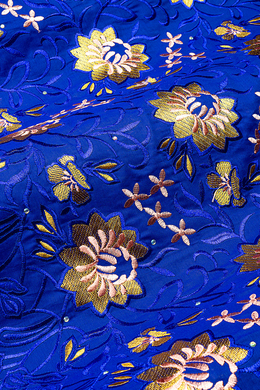 IRE668-RBL - Voile Lace - Royal Blue, Copper & Peach