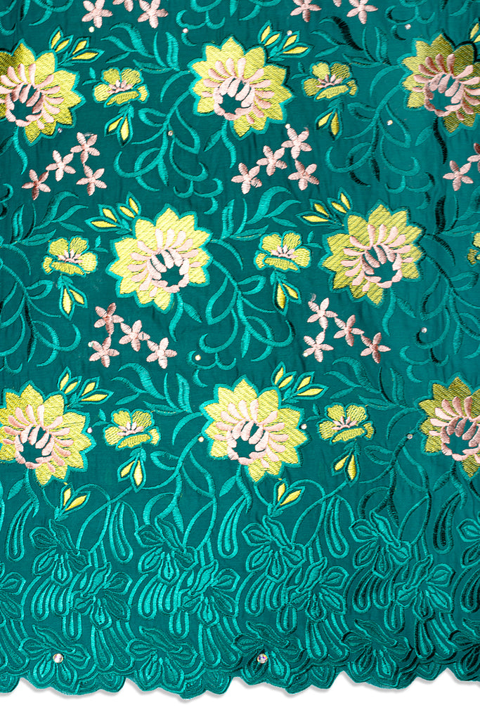 IRE668-TLG - Voile Lace - Teal Green, Gold & Peach