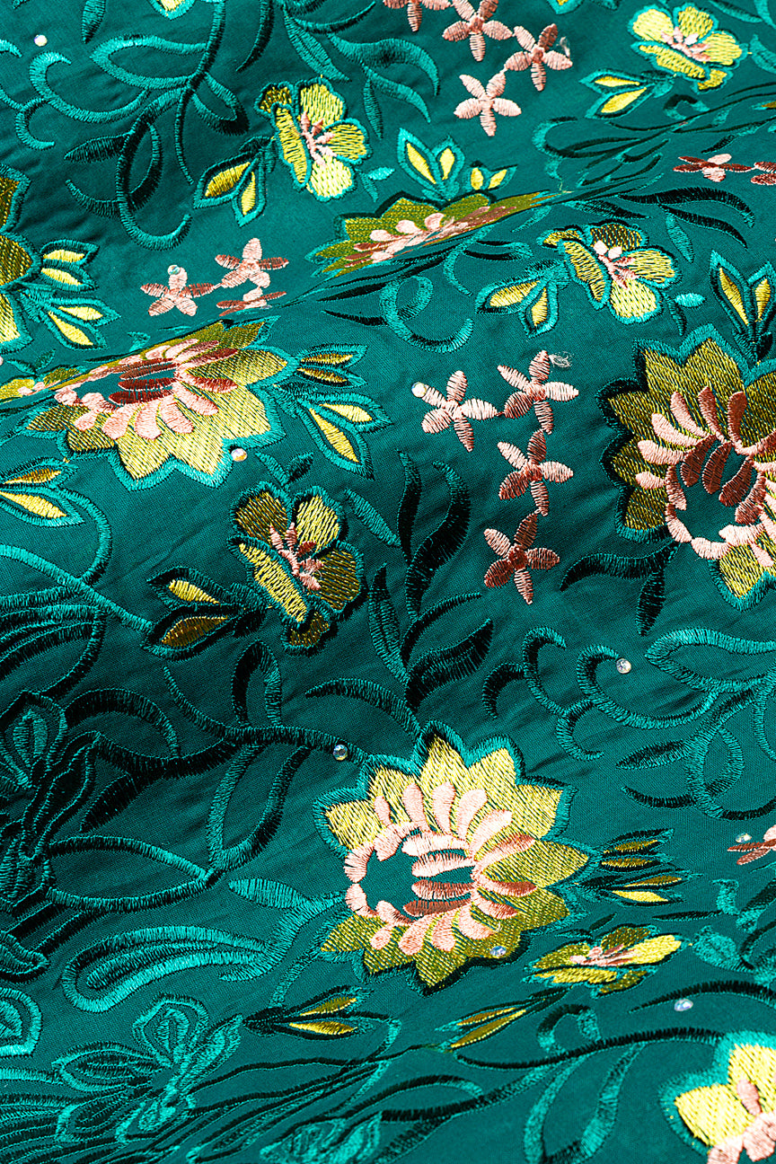 IRE668-TLG - Voile Lace - Teal Green, Gold & Peach