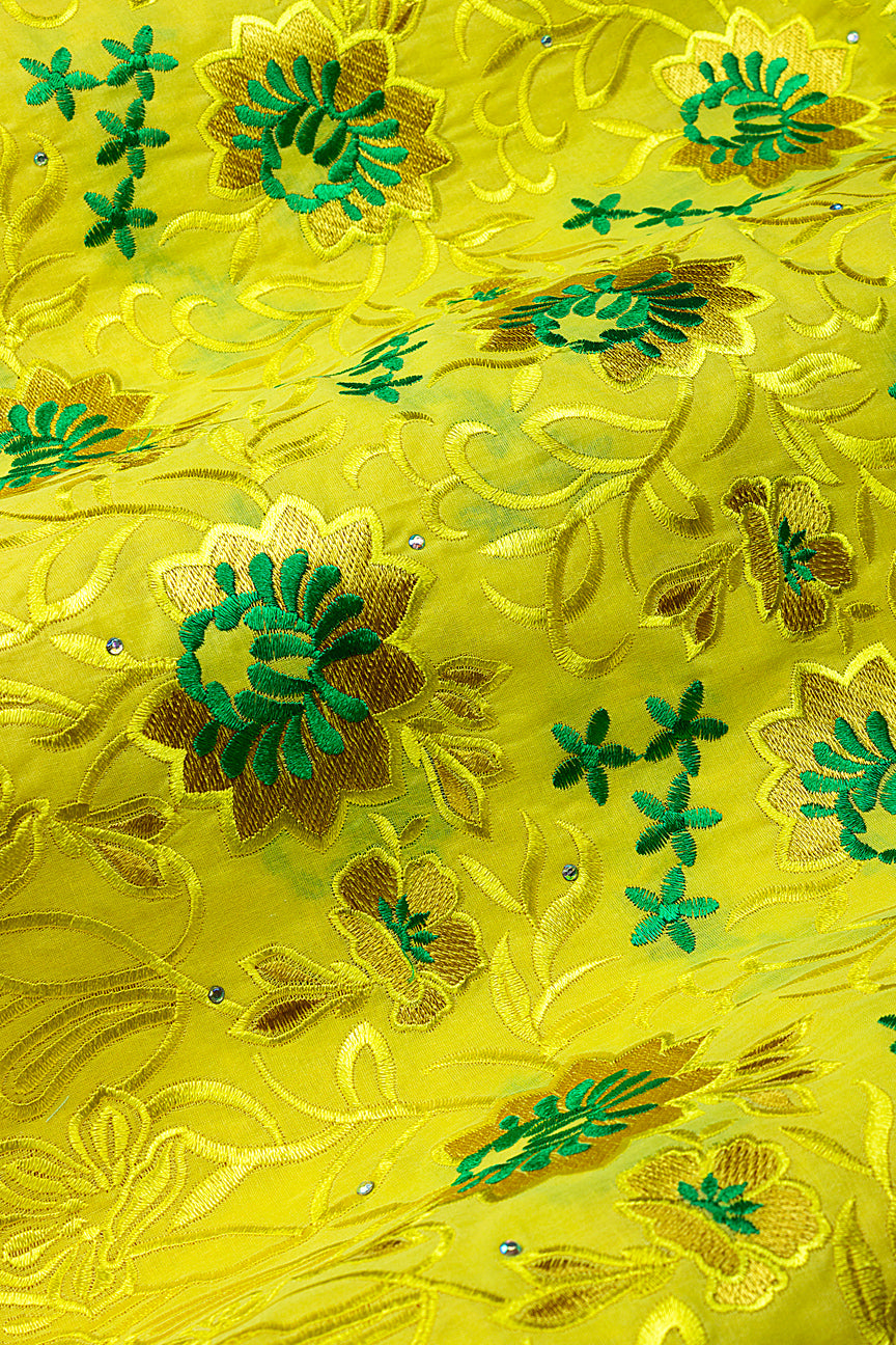 IRE668-YEL - Voile Lace - Yellow & Emerald Green