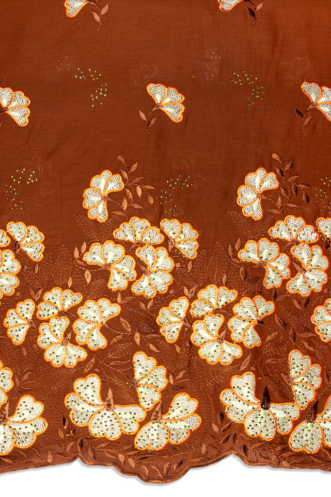 IRE669-BRN - Voile Lace - Brown, Orange & Gold