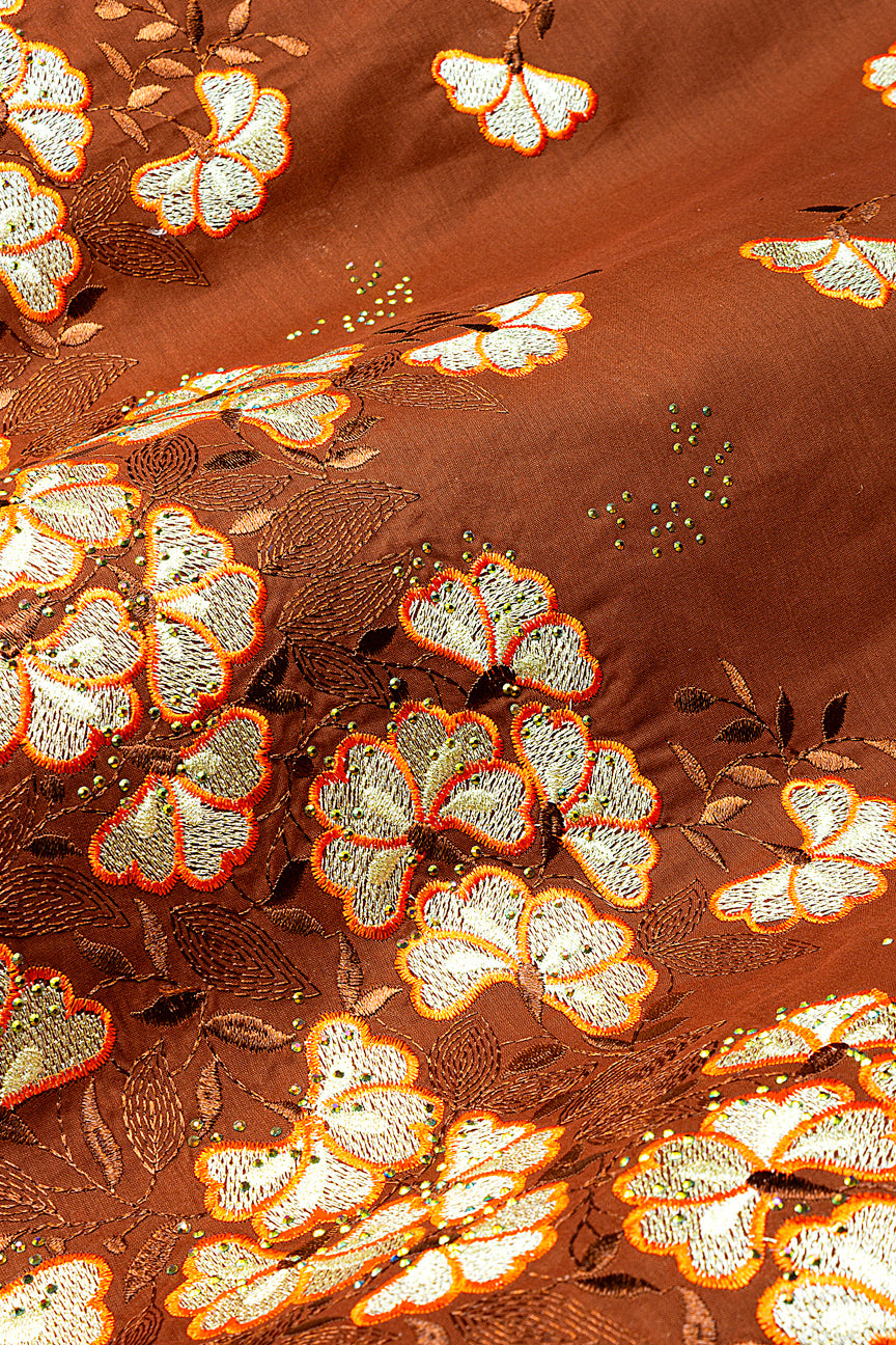 IRE669-BRN - Voile Lace - Brown, Orange & Gold