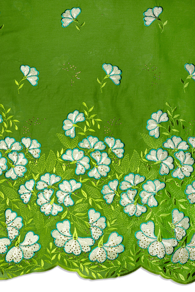 IRE669-FGN - Voile Lace - Forest Green, Teal & Light Gold