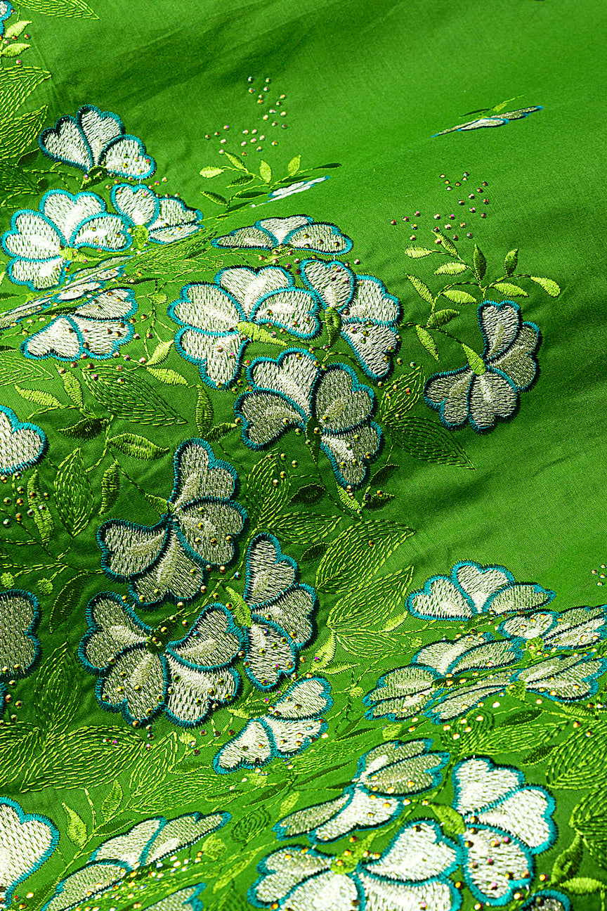 IRE669-FGN - Voile Lace - Forest Green, Teal & Light Gold