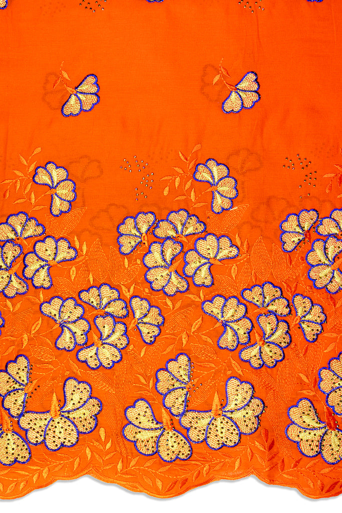 IRE669-ORA - Voile Lace - Orange, Royal Blue & Gold