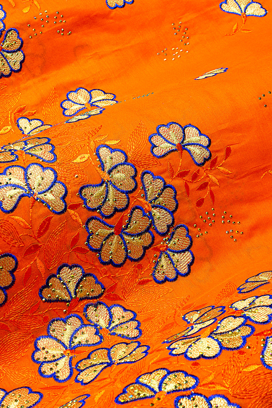 IRE669-ORA - Voile Lace - Orange, Royal Blue & Gold