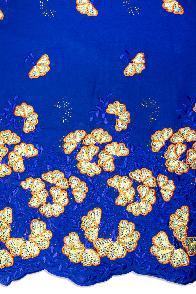 IRE669-RBL - Voile Lace - Royal Blue, Orange & Gold