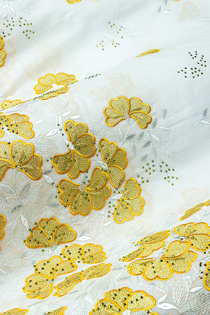 IRE669-WGD - Voile Lace - White & Gold