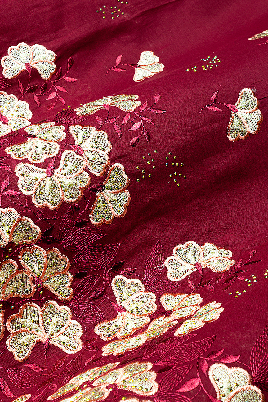 IRE669-WIN - Voile Lace - Wine, Peach & Light Gold