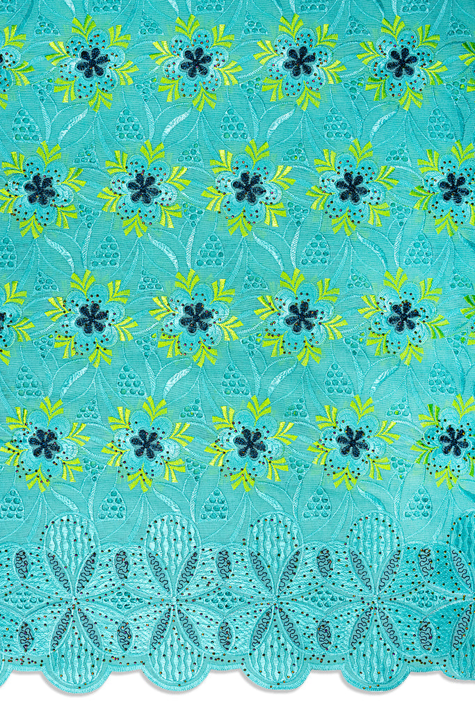 IRE670-AQU - Voile Lace - Aqua, Blue-Black & Lemon Green