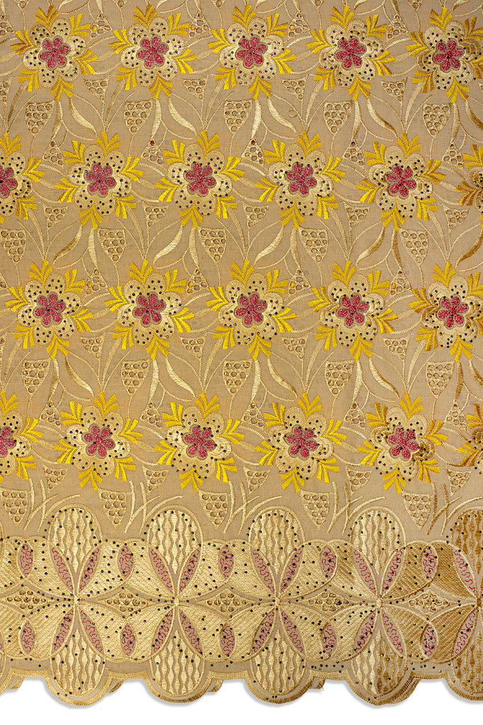 IRE670-BGE - Voile Lace - Beige, Yellow-Gold & Pink
