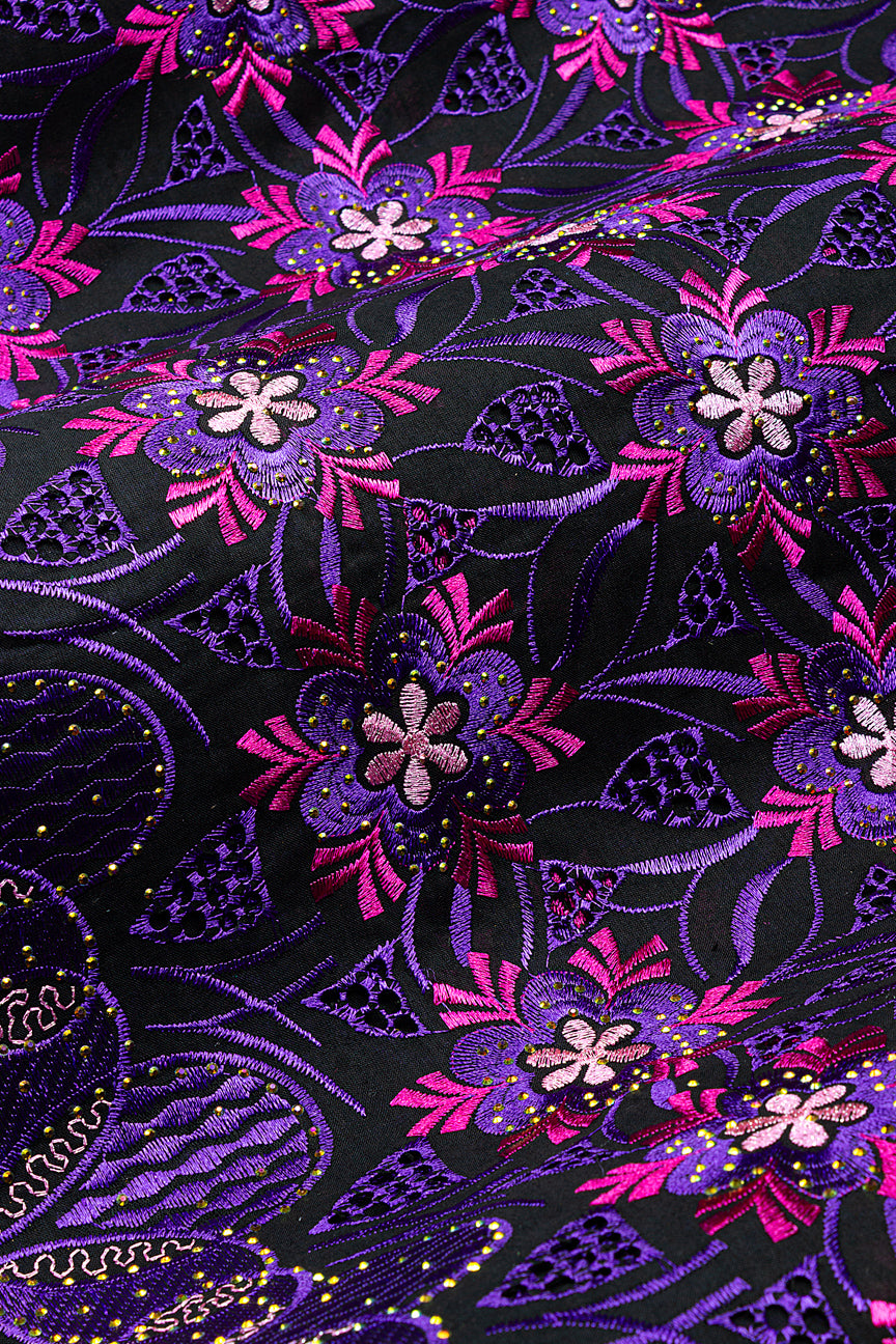 IRE670-BKP - Voile Lace - Black, Purple & Fuchsia