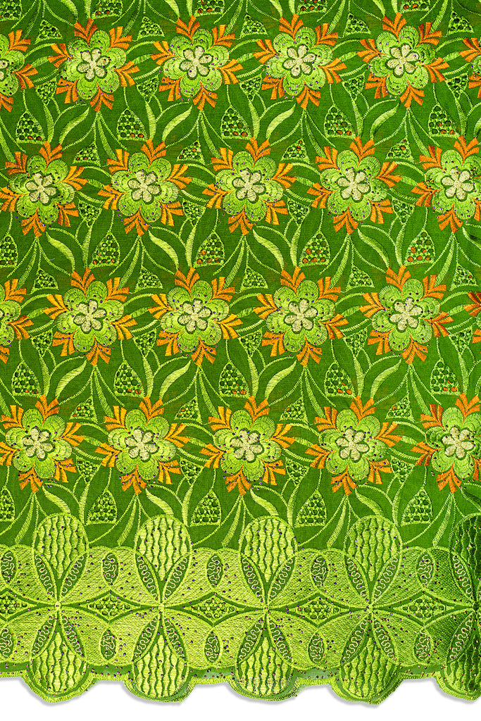 IRE670-LGN - Voile Lace - Leaf Green, Orange & Gold