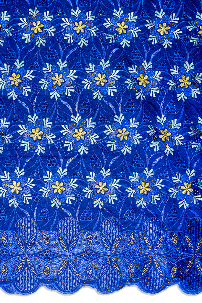 IRE670-RBL - Voile Lace - Royal Blue, Aqua & Gold