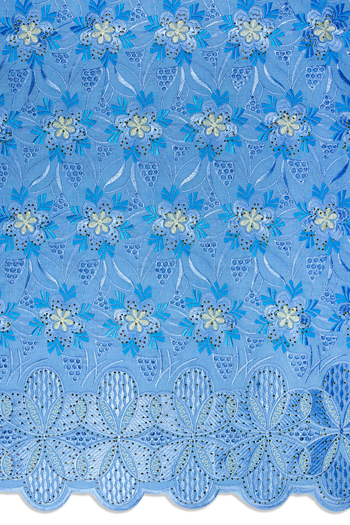 IRE670-SKB - Voile Lace - Sky Blue, Cream & Turquoise Blue