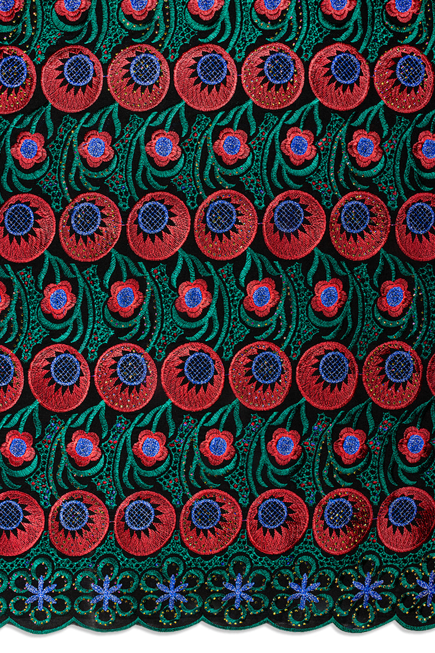 IRE671-BKR - Voile Lace - Black, Red, Teal & Blue