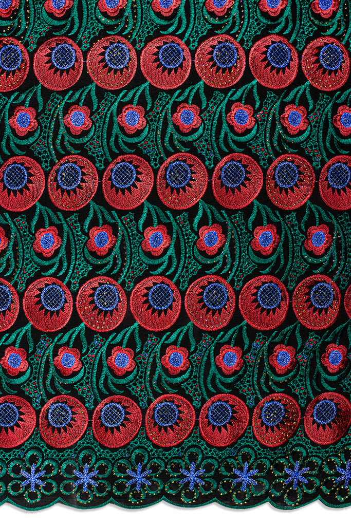 IRE671-BKR - Voile Lace - Black, Red, Teal & Blue