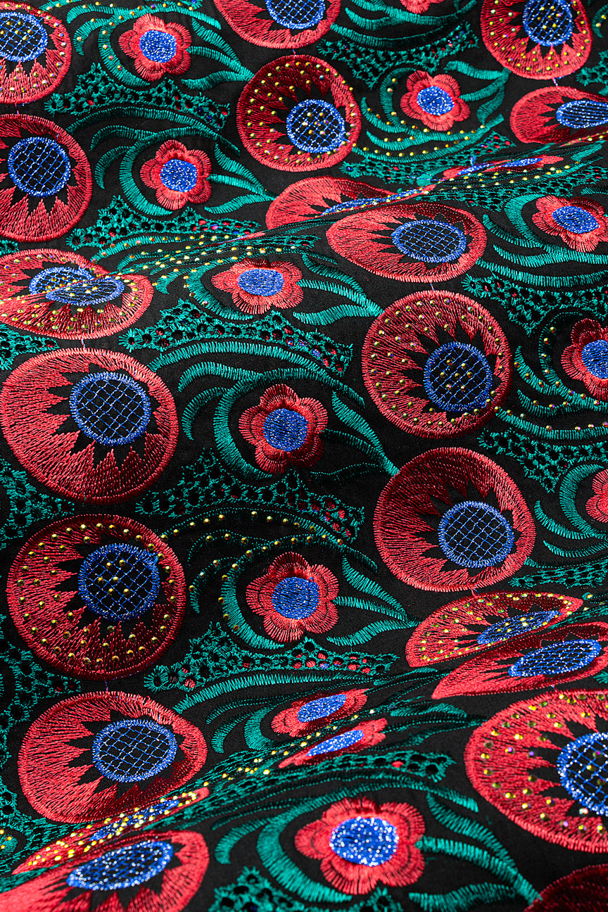 IRE671-BKR - Voile Lace - Black, Red, Teal & Blue