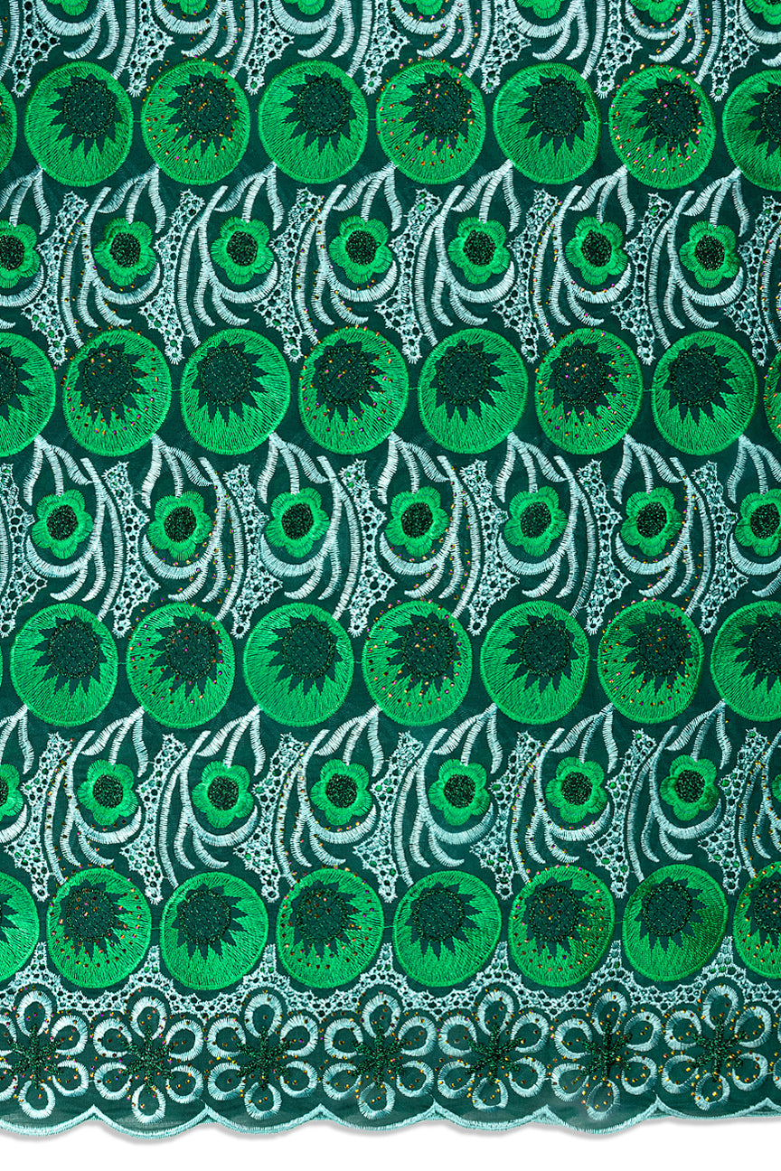 IRE671-CFG - Voile Lace - Charcoal, Forest Green & Aqua
