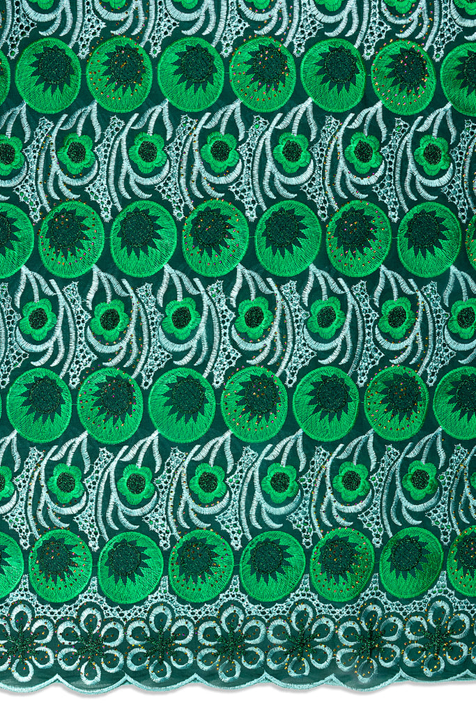 IRE671-CFG - Voile Lace - Charcoal, Forest Green & Aqua