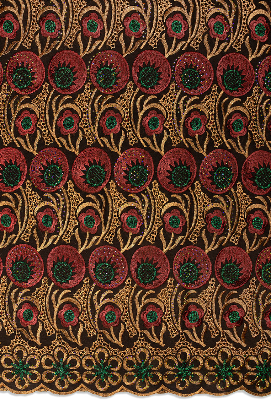 IRE671-CHB - Voile Lace - Chocolate Brown, Wine, Bronze & Bottle Green