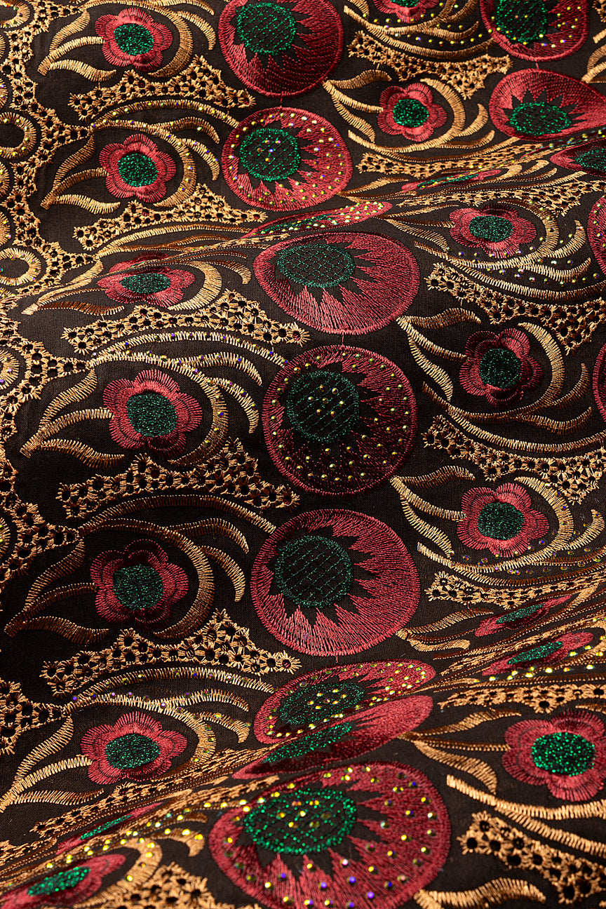 IRE671-CHB - Voile Lace - Chocolate Brown, Wine, Bronze & Bottle Green