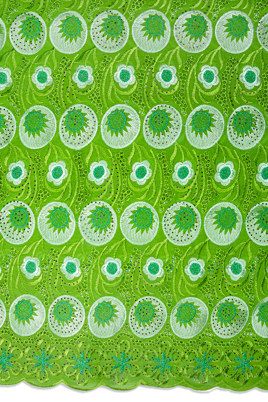 IRE671-OLV - Voile Lace - Olive Green, Ivory & Sea Green