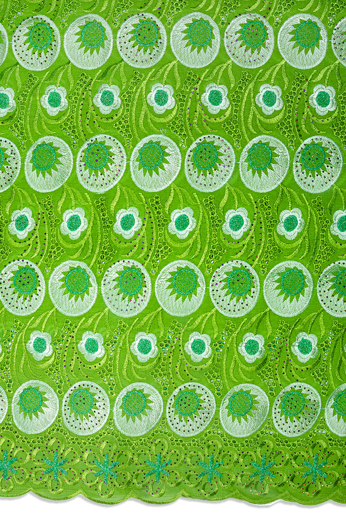 IRE671-OLV - Voile Lace - Olive Green, Ivory & Sea Green