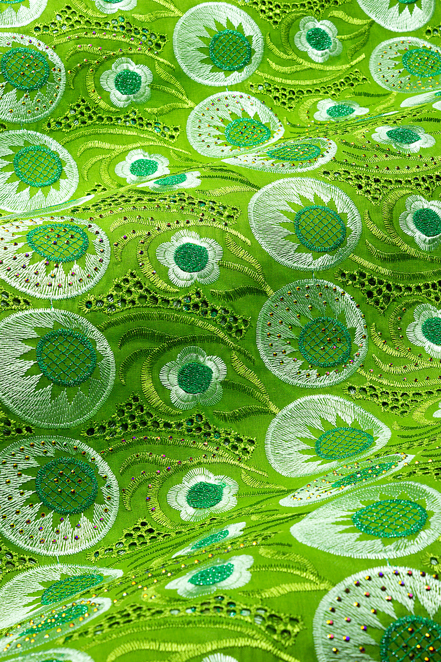 IRE671-OLV - Voile Lace - Olive Green, Ivory & Sea Green