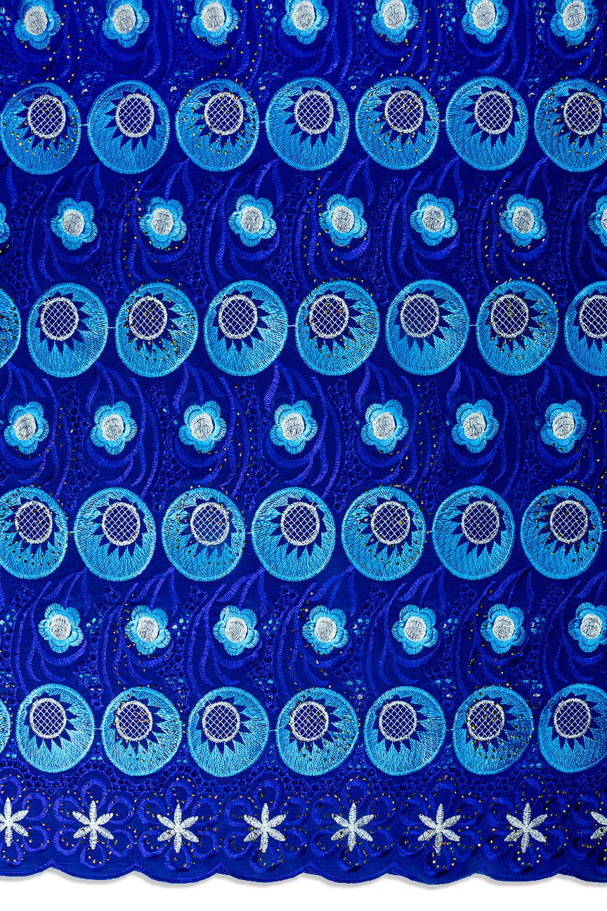 IRE671-RBL - Voile Lace - Royal Blue, Turquoise Blue & Ivory