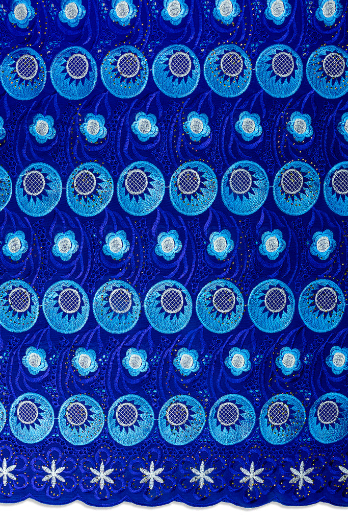 IRE671-RBL - Voile Lace - Royal Blue, Turquoise Blue & Ivory