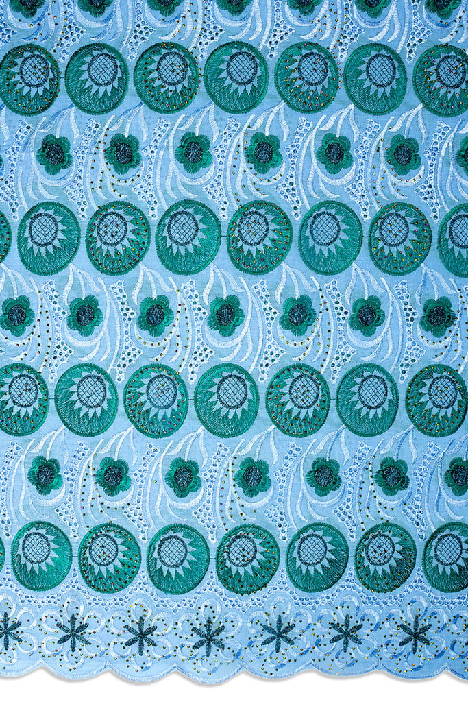 IRE671-SKB - Voile Lace - Sky Blue & Teal Green