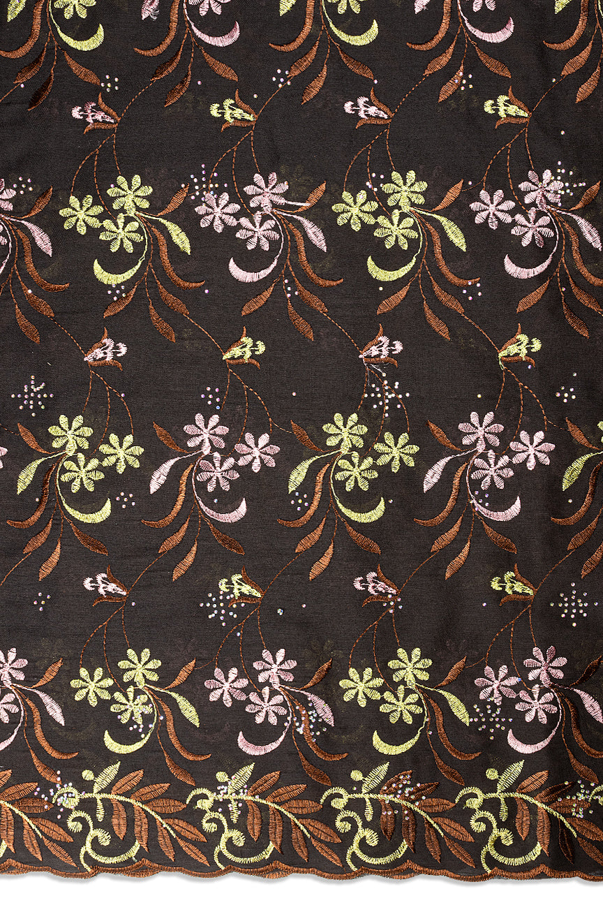 IRE672-CHO - Voile Lace - Chocolate Brown, Onion Pink & Gold