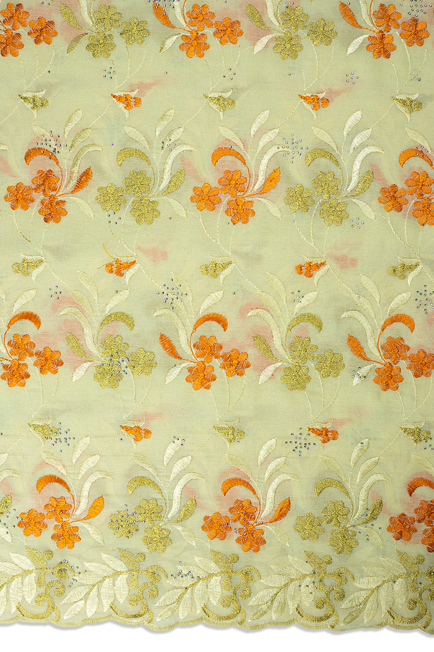 IRE672-CRM - Voile Lace - Cream, Orange & Gold