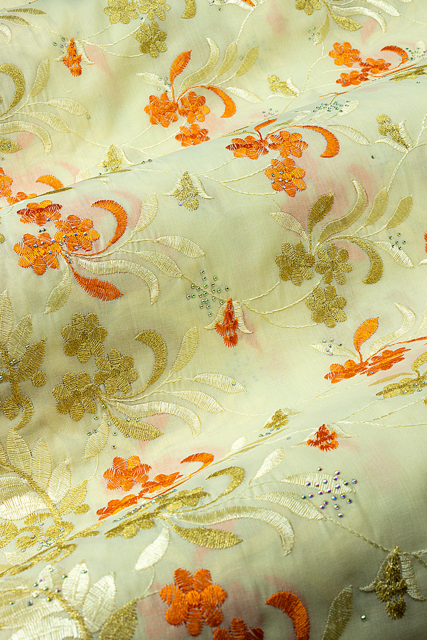 IRE672-CRM - Voile Lace - Cream, Orange & Gold