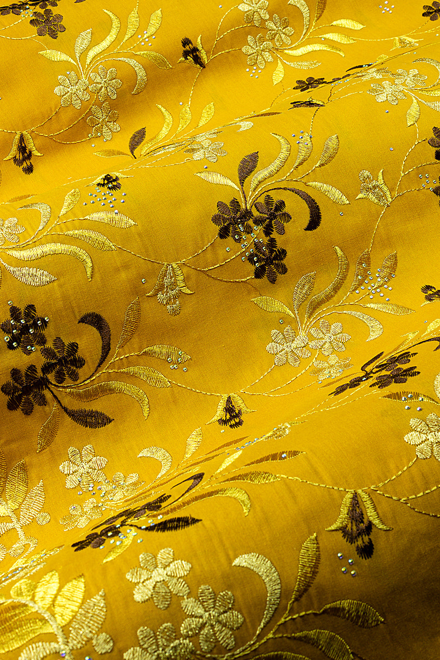 IRE672-MUS - Voile Lace - Mustard, Chocolate & Gold